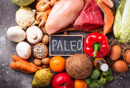 The word 'paleo' surrounded by a variety of nutritious foods for Paleo Cooking Meal Prep