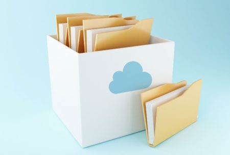 documents in white box with cloud label