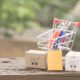 small grocery cart and paper bags