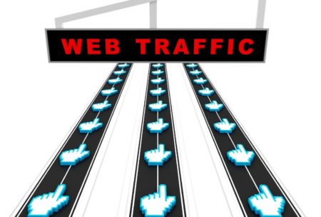 clicks lined up moving towards a big red sign labeled web traffic