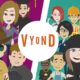 a vibrant 2D character animation showcasing the Vyond app, illustrating a new way to connect with friends