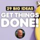 yellow alarm clock and course title 29 big ideas get things done