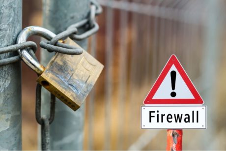 metal lock and warning sign labeled firewall