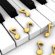 close up of piano keys and random music notes