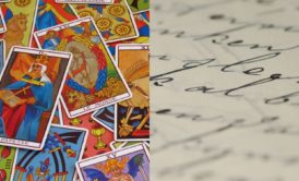 tarot cards and handwriting on white paper