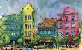 Colorful house and building portraits water color painting