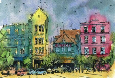 Colorful house and building portraits water color painting