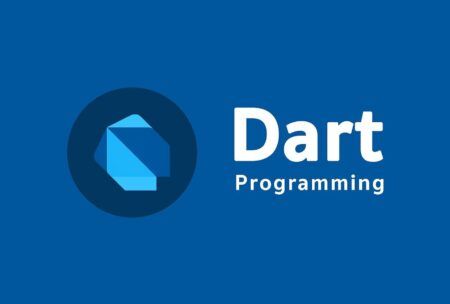 dart programming logo displayed prominently on a blue background, representing a course in Dart programming course