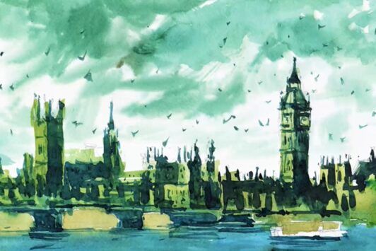 Watercolor art featuring Big Ben and the Thames, emphasizing watercolour sketching essentials.