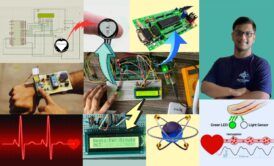 a collage of electronic devices including a heart beat monitor, showcasing the diversity of modern technology