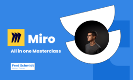 a man wearing glasses on a blue background with miro ai all-in-one masterclasses