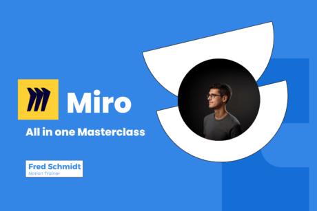 a man wearing glasses on a blue background with miro ai all-in-one masterclasses