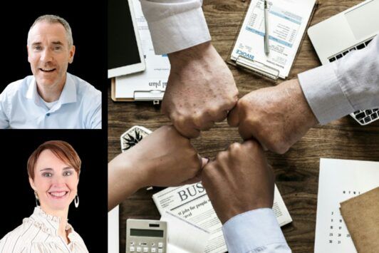 hands in unity of a diverse group of individuals, symbolizing collaboration and conflict management skills