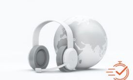 A 3D headset and globe, representing effective solutions in contact center operations