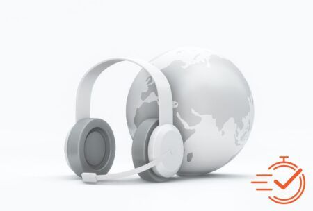 A 3D headset and globe, representing effective solutions in contact center operations