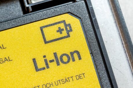 close-up view of a li-ion battery label, displaying specifications and safety information clearly