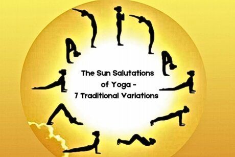 silhouette of individuals engaged in sun salutation yoga, showcasing different poses, emphasizing unity and mindfulness in practice