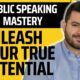 image promoting an online public speaking course, emphasizing mastery and unleashing true potential in communication skills